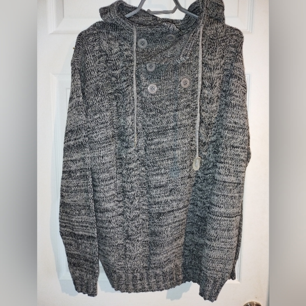 Men's Gray Knit Button-Neck Sweater